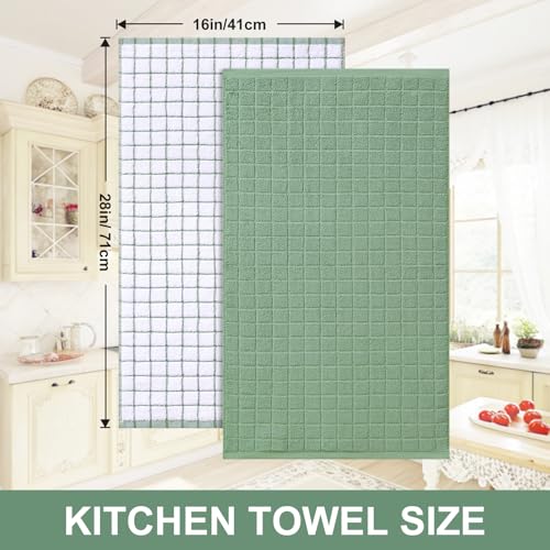 Large Premium Cotton Kitchen Towels 16"x 28" (Grass Green / 16" X 28" - 12 Pack)
