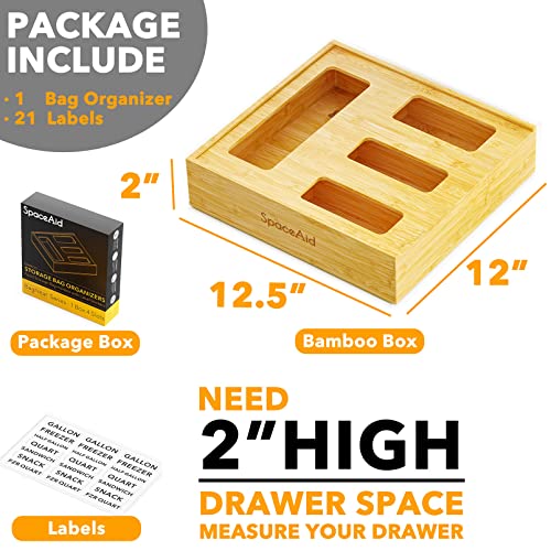 Bag Storage Organizer for Kitchen Drawer (Natural, 2"H, 4 Slots)