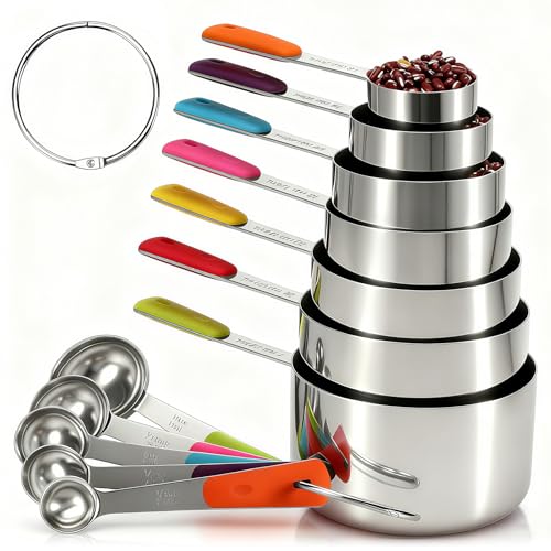 12 Pcs Stainless Steel Measuring Cups & Spoons Set (Colorful)