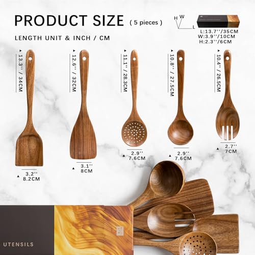 Wooden Spoons for Cooking (5 Box/Natural Brown / 10.5-13.5" set)