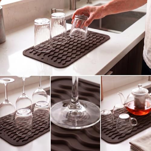Silicone Dish Drying Mat for Multiple Usage (Coffee / 12"L x 6"W)