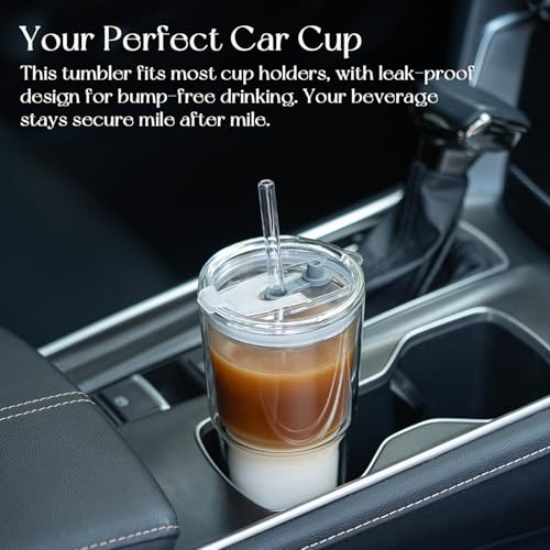 2PCS 20oz Double Wall Glass Tumblers with Lids and Straws
