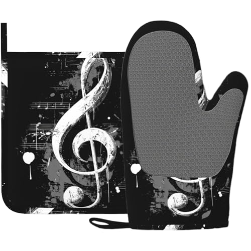 Black Notes Oven Mitts and Pot Holders Sets Non (Black Notes)