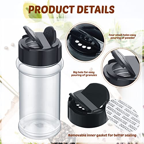 36 Pack 3 oz Clear Plastic Spice Jars with Shaker Lids (Black)