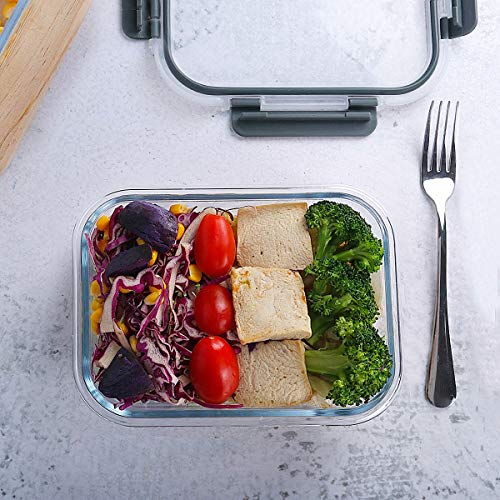 10 Pack Glass Food Storage Containers with Lids (gray)