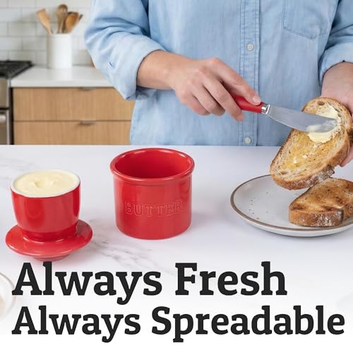 Large Butter Crock with Lid with Water Line (Red / Large)