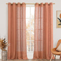 95 Inches Long Linen Sheer Curtains for Living Room 2 Panels (52"W x 95"L (Pack of 2) / Terracotta)