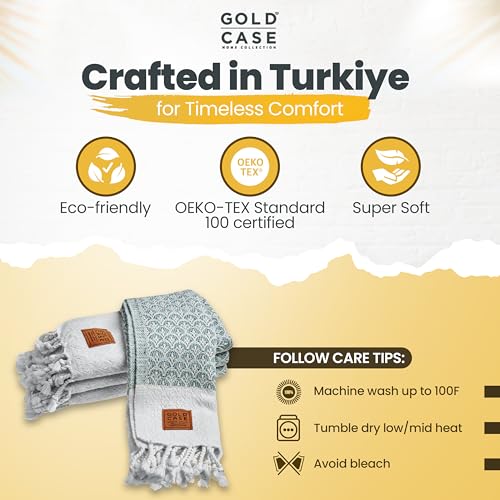 Gold CASE Turkish Hand Towels for Bathroom & Kitchen (Aqua / 20x40"-Helen)