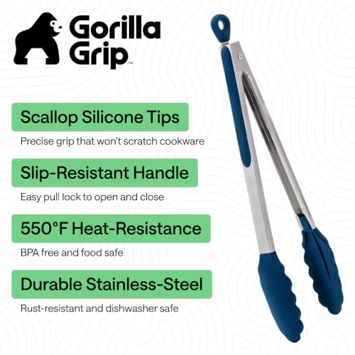 Stainless Steel Kitchen Tongs for Cooking (Blue / 7" + 9")
