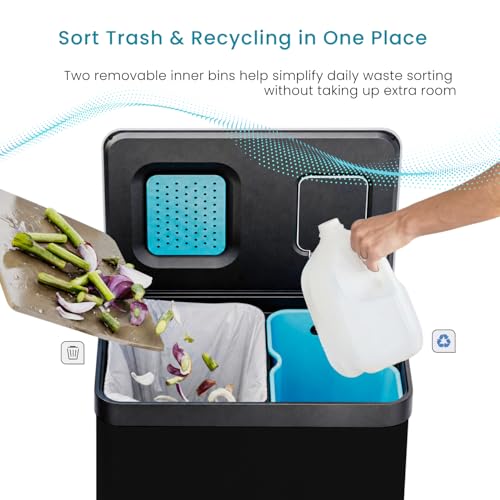 19 Gallon Kitchen Trash Can with Dual Compartments (Black / 19 Gallon)
