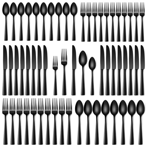 60 Pcs Black Silverware Set (Black)