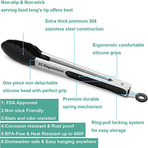 17" Kitchen Tongs with Silicone Tips (Black)