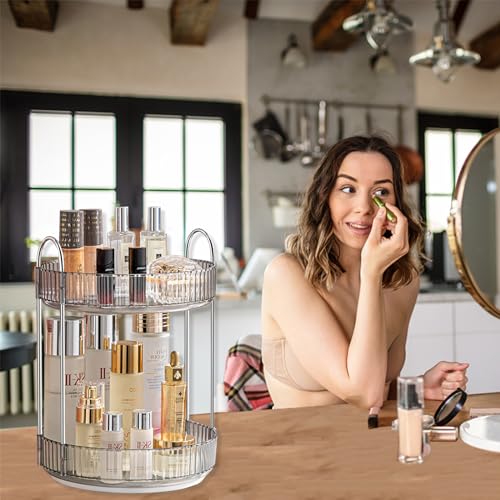 360 Rotating Makeup Organizer for Vanity (Grey / 2 Tier)