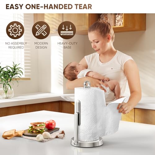 Heavy Duty Paper Towel Holder with Tension Arm (Silver)