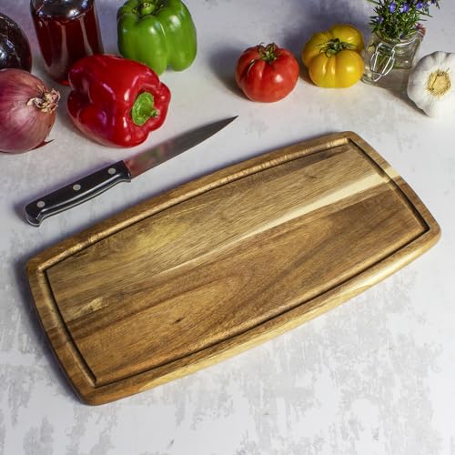 Acacia Wood Cutting Board with Juice Groove (14"L x 7.1"W)