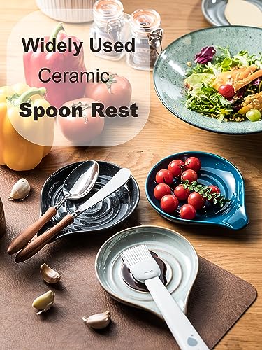 Spoon Rest Ceramic Spoon Holder for Stove Top Large Spatula Rest (Speckled Dark Gray)
