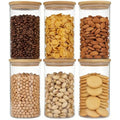6pcs Glass Food Storage Containers with Bamboo Lids (round-0.6qt*6pcs)