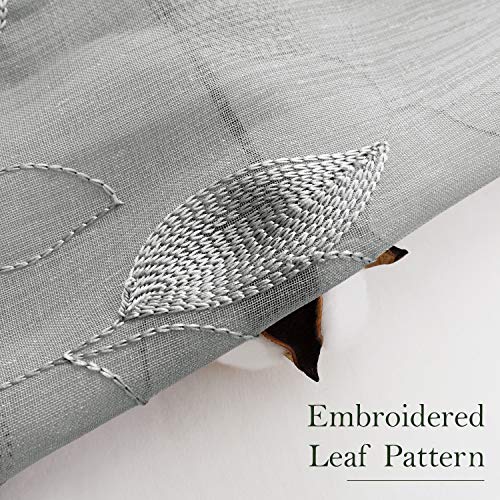 Grey Gray Sheer Kitchen Curtains 52 x 54 Inch Length 2 Panels Embroidered Leaf Pattern Short Curtains for Bedroom Half Small Window Rod Pocket Tiers (52"W x 54"L (Pack of 2) / 3-grey)