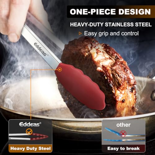 Tongs For Cooking (7+9+12 inch / Red Silicone Tip 3Pcs)