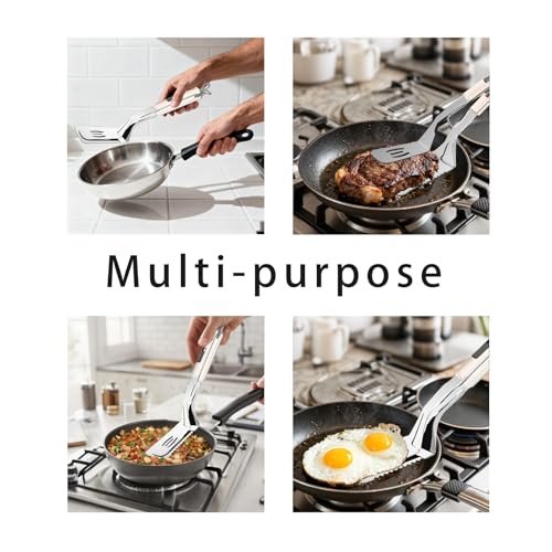11.5 inch Stainless Steel Tongs for Cooking (11.5 Inch / White)
