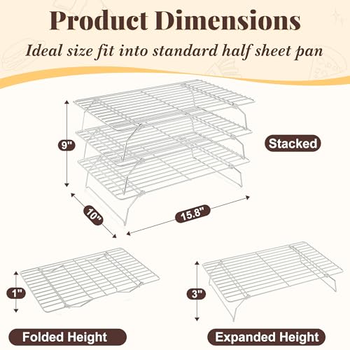3 Tier Stackable Cooling Racks for Cooking and Baking (10“ x 16”- 3 Tier / Silver)