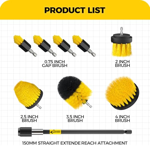9Pack Drill Brush Attachments Set (Yellow)