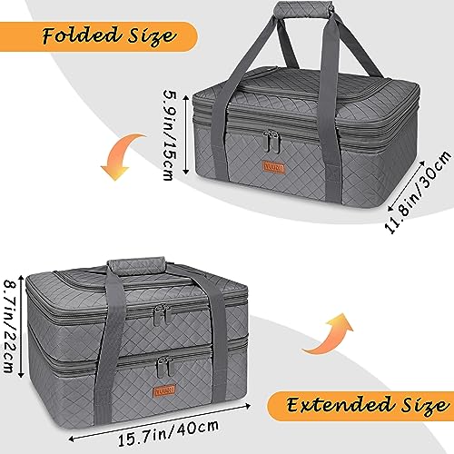 Quilted Double Decker Casserole Carrier (Gray / 15.7 x 11.8x 8.7inch)