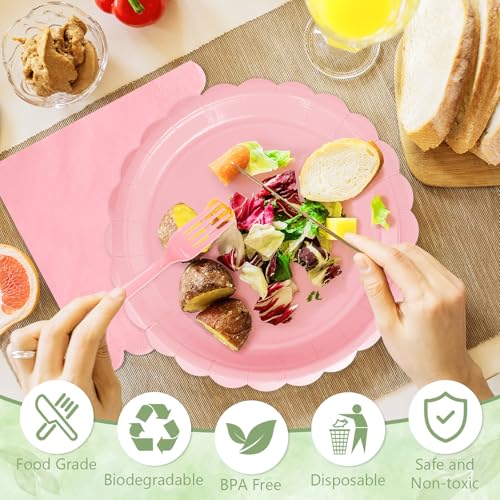 100 Light Pink Paper Plates and Napkins Disposable for Party (Pink 100 Plate Set / 7 & 9-inch Set)