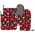 Red Gingham Plaid Christmas Tree Oven Mitts and Pot Holders Set (Red Black White)