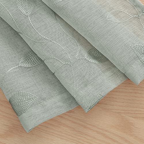 Sage Green Kitchen Tier Curtains Leaf Embroidered (30"W x 36"L (Pack of 2) / 1-sage Green)