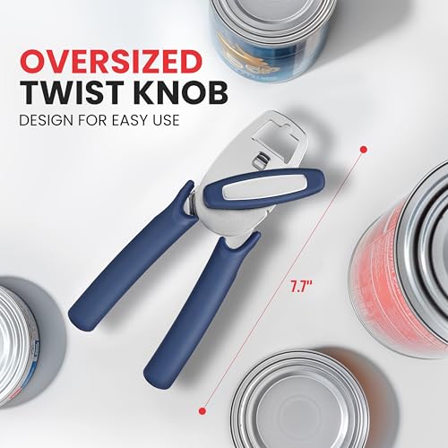 Heavy Duty Stainless Steel Manual Can Opener (Front Bottle Opener Design / Blue)