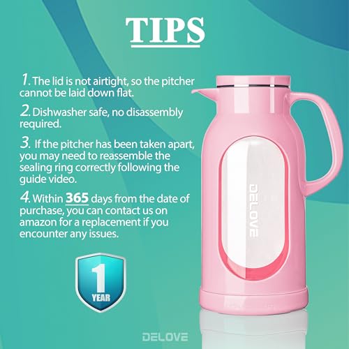 68 oz 2 Liter Glass Pitcher with Shatterproof Shell (Pink)