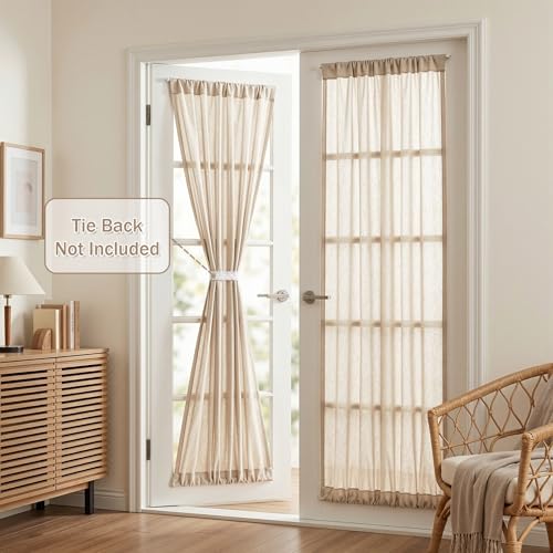 Oatmeal French Door Curtains for Door Window 72 Inch Length 2 Panels Semi Sheer Light Filtering Curtain for Bedroom Window Glass Rod Pocket for Kitchen Dining Room (26"W x 72"L (Pack of 2) / Taupe)