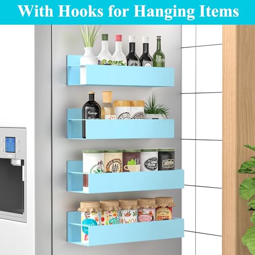 Metal Magnetic Spice Rack for Refrigerator Blue (4 Pack / Blue)