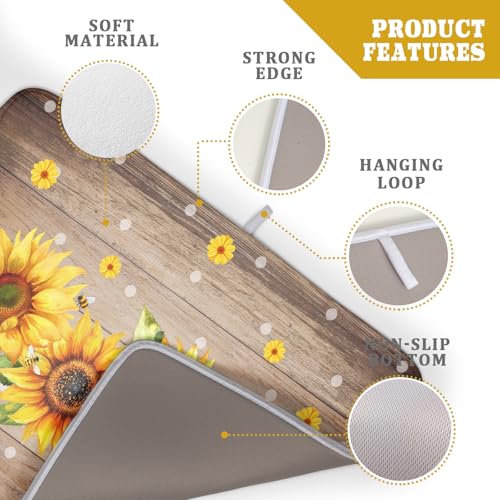 Summer Sunflower Bee Dish Drying Mat for Kitchen Counter (18" x 24")