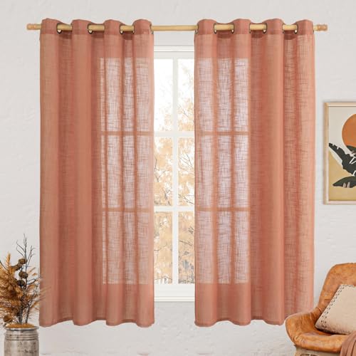 Terracotta Linen Curtains 63 inch Length 2 Panels for Living Room (52"W x 63"L (Pack of 2) / Terracotta)