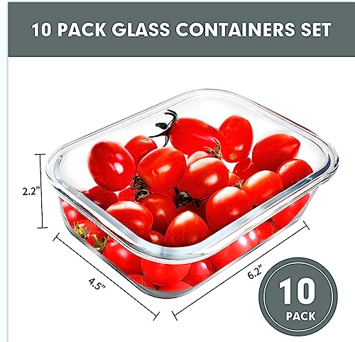 10 PACK 22 OZ Glass Meal Prep Containers Set with Lids (Grey)