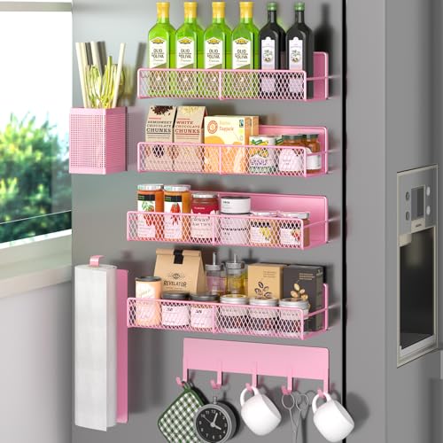Magnetic Spice Rack for Refrigerator (Pink / 7 Pack)