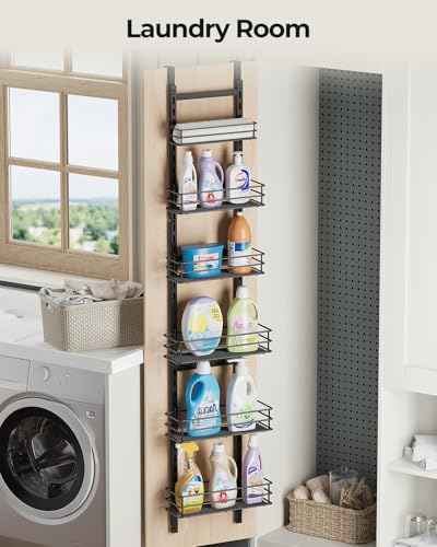 6 Tier Narrow Pantry Door Organizer (Black-6)