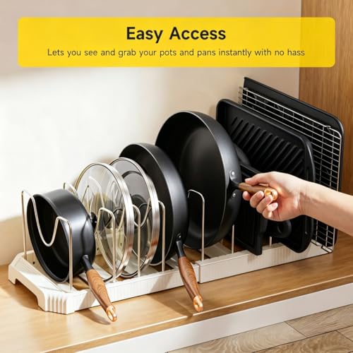 Pots and Pans Organizer under Cabinet (White / 10 Adjustable Dividers)