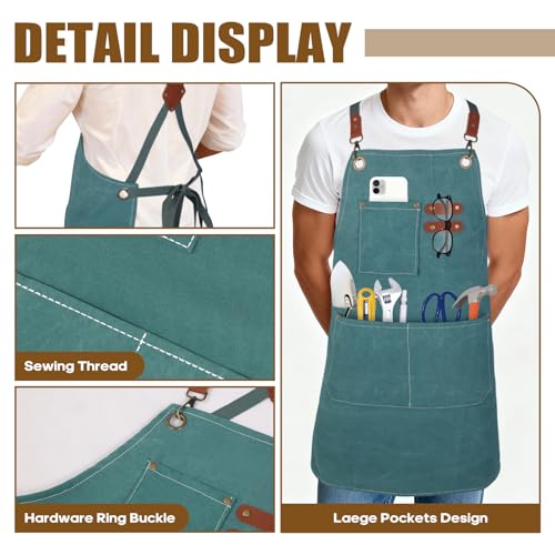 Aprons For Women Men With Large Pockets (Green)
