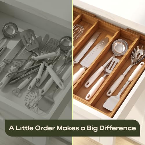 Carbonized Bamboo Kitchen Drawer Organizer (Brown Bamboo / 5 Slot)