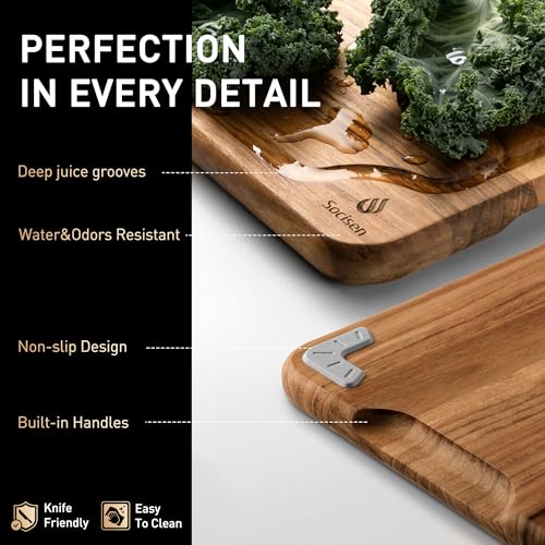 4 Pack Teak Cutting Boards for Kitchen Wood Wooden Cutting Board Non Toxic (Multi-Size Set | 4 Pack with Holder)