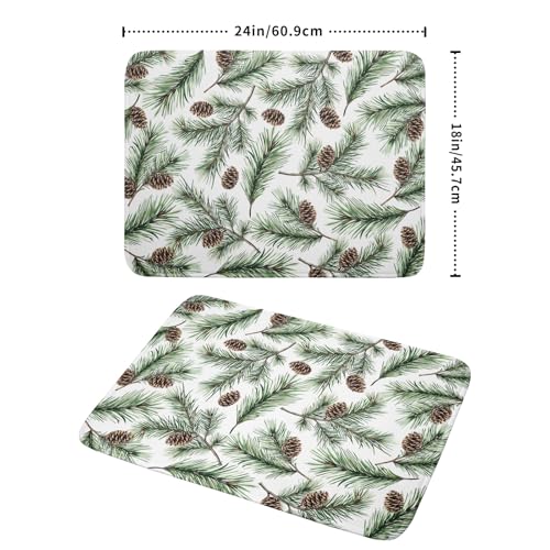 Winter Dish Drying Mat for Kitchen Counter Pine Needle Cone Festival Xmas Microfiber Absorbent Dish Draining Reusable Washable Foldable Extra Large 18"x24" (24" x 18")