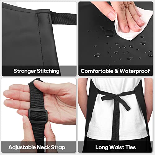 Waterproof Rubber Apron Adjustable Dishwasher Apron (2 Pack / Black With 2 Pockets)