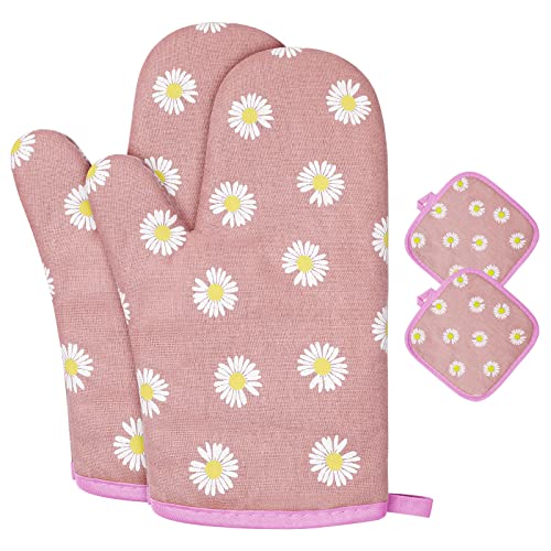 Oven Mitts and Potholders (Daisy-pink)