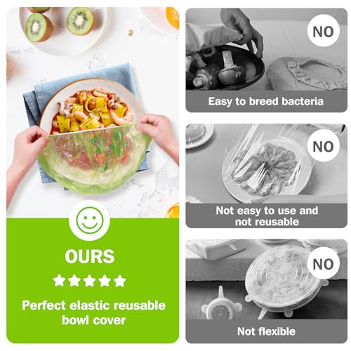 60Pcs Elastic Bowl Covers Saran Wrap Plastic Reusable Food Covers