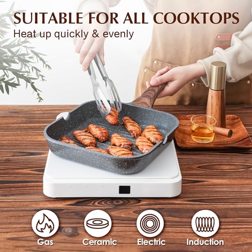 Nonstick Grill Pan for Stove Tops (Gray Granite / 12 Inch)