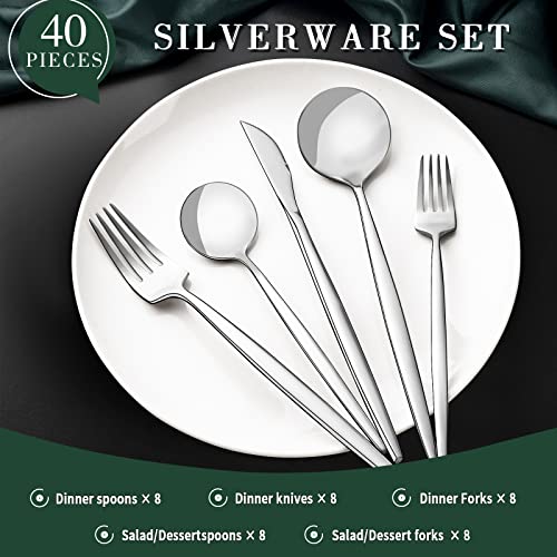 40 Piece Silverware Set for 8 (Silver)