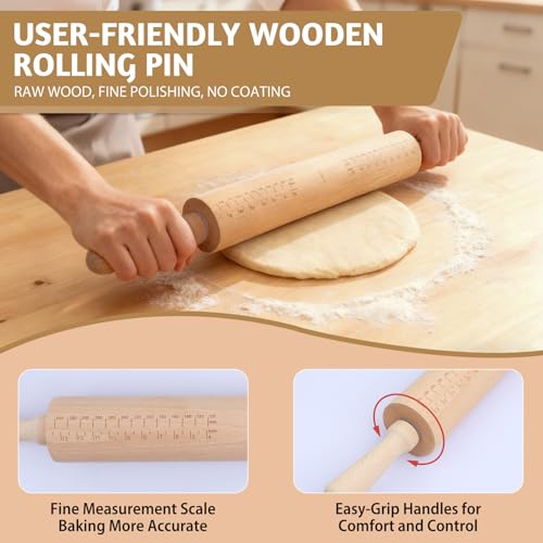 Long Adjustable Wood Rolling Pin (Gray / 21.1in Long)